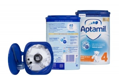 An image of an Aptamil baby formula pack with dual outer & inner QR codes that will give shoppers access to Danone’s new ‘Track & Connect’ service. ©Danone