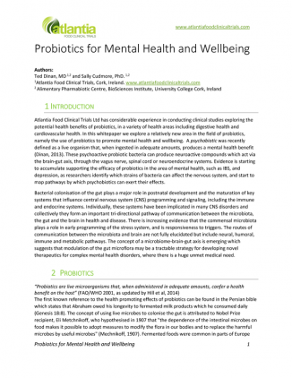 Probiotics for Mental Health and Wellbeing