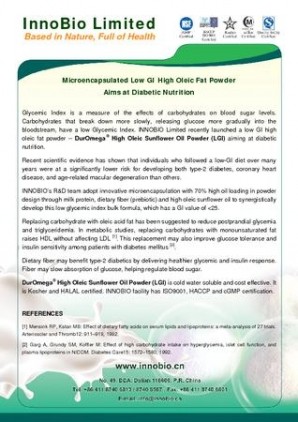 Microencapsulated Low GI High Oleic Fat Powder Aims at Diabetic Nutrition